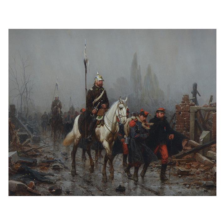 Gilt Wood Framed Oil on Canvas, Soldiers Walking, (1 of 2)