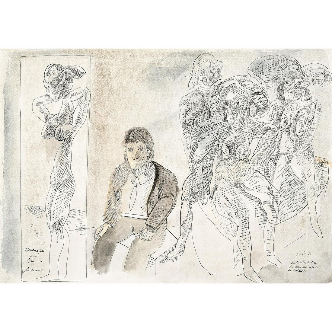 Jose Luis Cuevas "Hommage a Picasso..." mixed media (1 of 6)