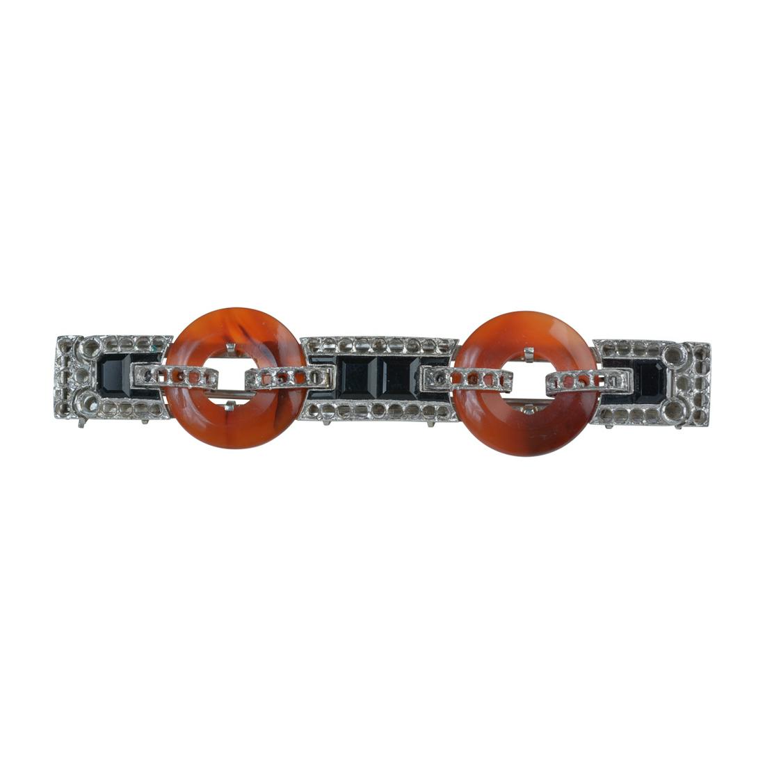 French Art Deco Carnelian, Black Onyx, Platinum, White (1 of 3)