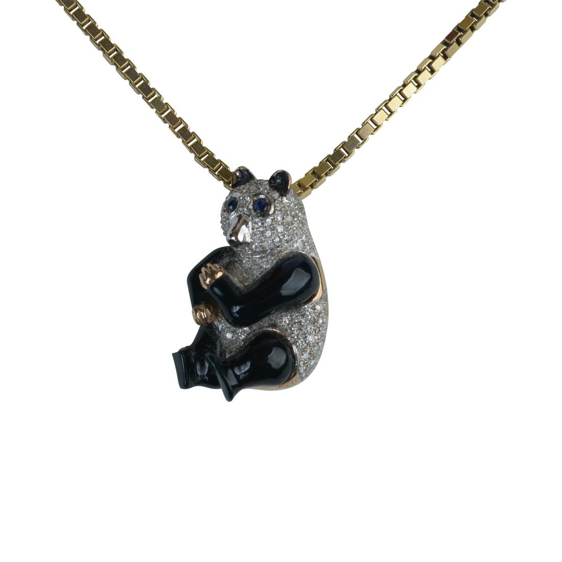 Diamond, Enamel, Sapphire, 14k Yellow Gold Panda Bear (1 of 2)