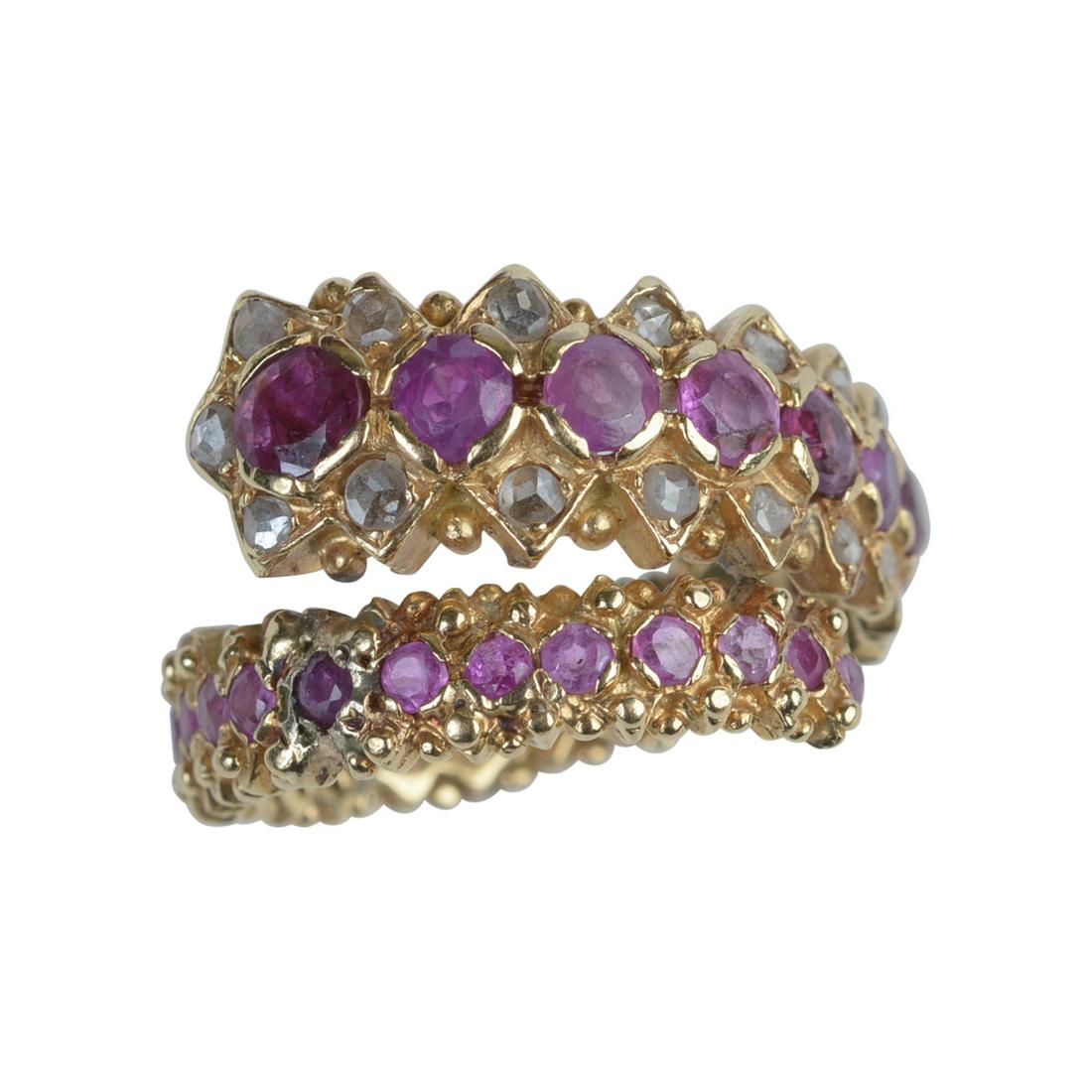 Greek Ruby, Diamond, 18k Yellow Gold Ring. (1 of 3)