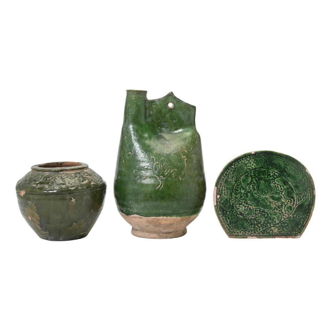 Three Green Glazed Han Dyansty Pottery Vessels (1 of 3)