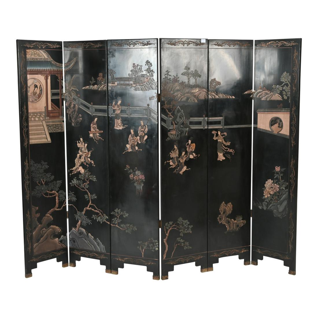 A Chinese Six-Panel Coromandel Screen. (1 of 6)
