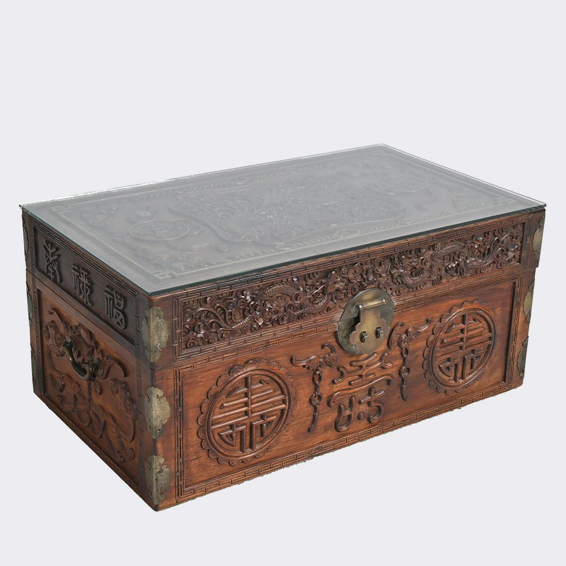 Chinese Carved Rosewood Storage Trunk. (1 of 3)