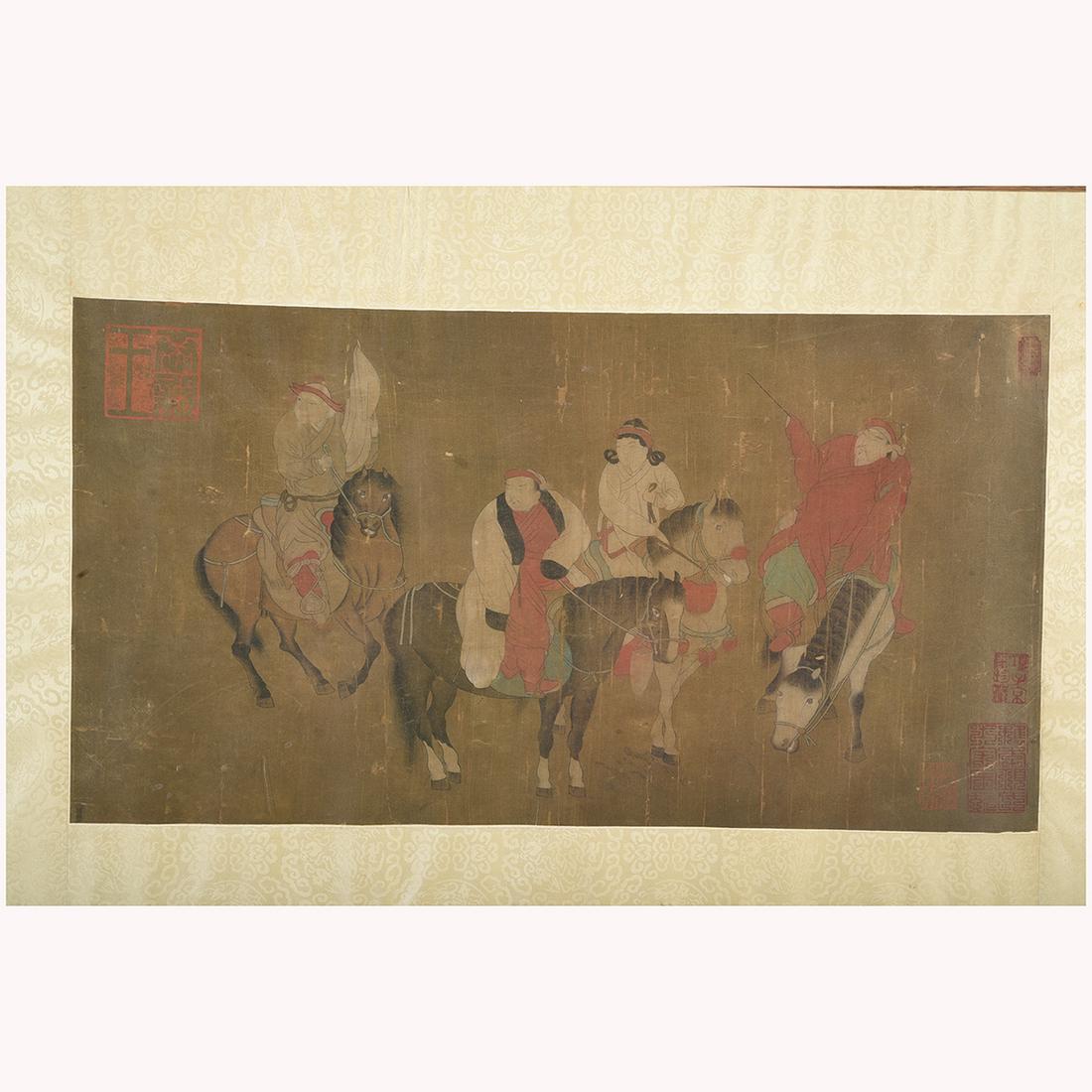 A Chinese Framed Painting of Equestrians. (1 of 4)