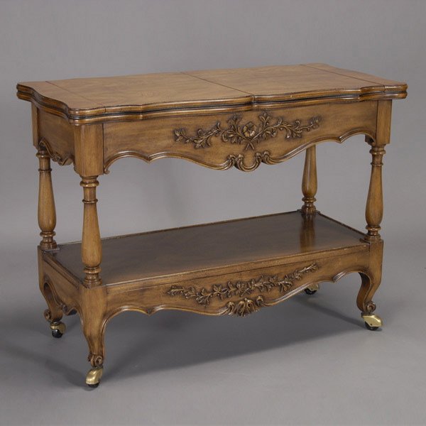 French Provincial Style Walnut Buffet, "Karges": French Provincial Style Walnut Buffet Stamped "Karges", top opens and extends {Dimensions unextended 34 x 45 x 21 inches}