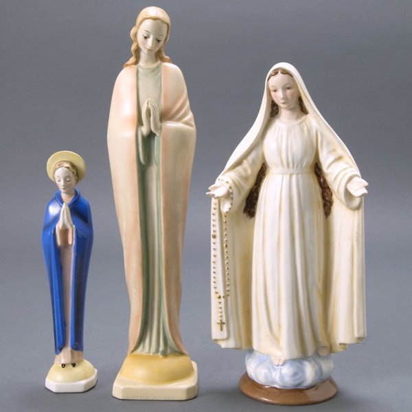 Three German Hummel Madonna Figures: Three German Hummel Madonna Figures: one with blue "V" Bee mark "R", "Germany" and incised "HM39"; one with blue "V" Bee mark "Germany" and incised "HM34"; and one "Made in US-Zone Germany" and incise