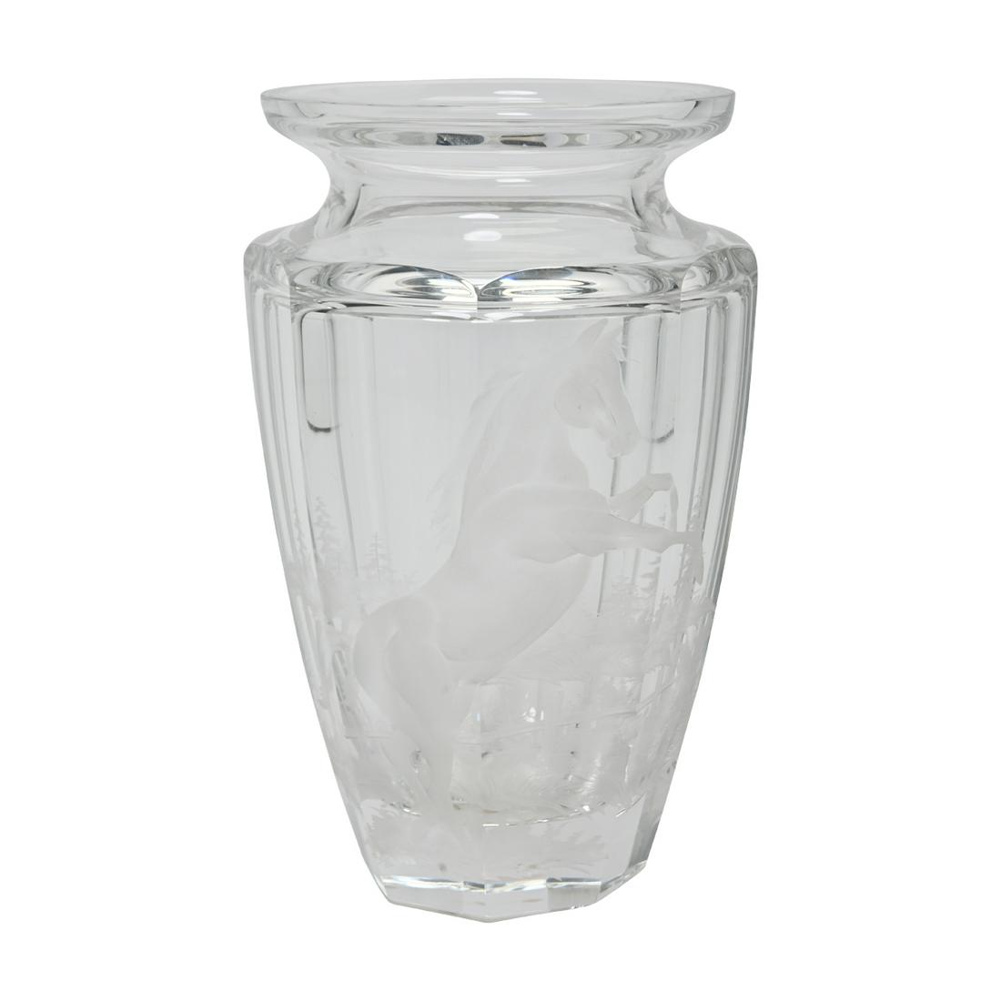 Moser Bohemian Etched and Cut Glass Vase. (1 of 2)