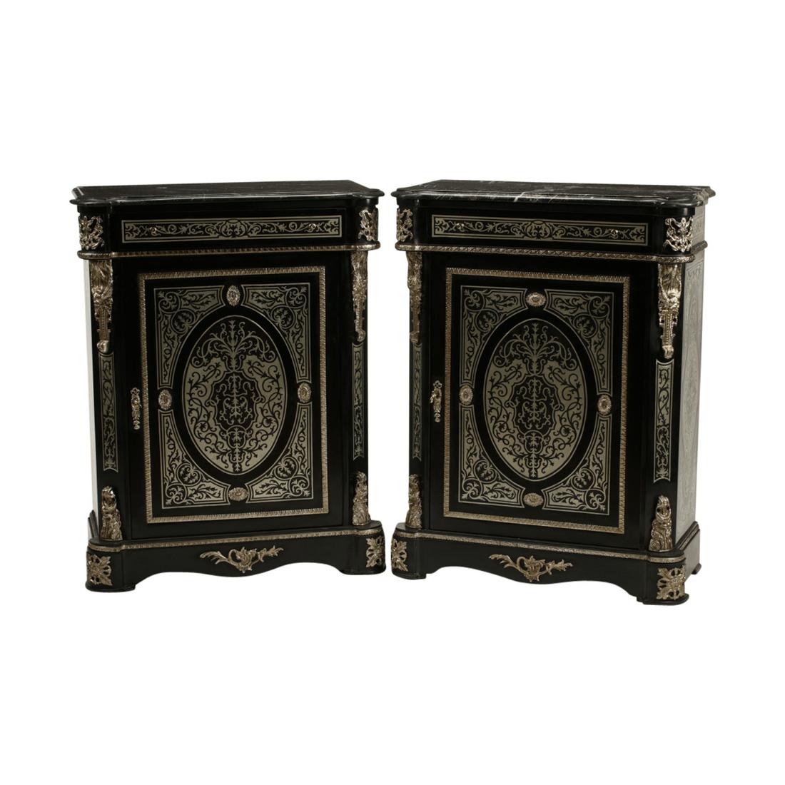 Pair of Transitional Style Pewter Inlaid Ebonized (1 of 3)