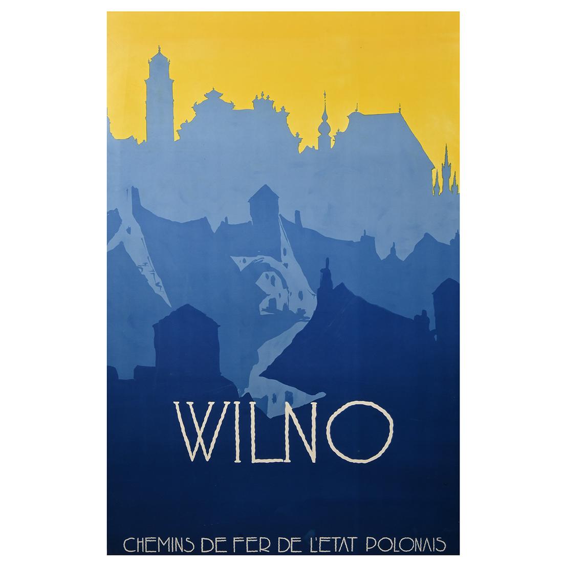Stefan Norblin "Wilno" lithograph poster: STEFAN NORBLIN (Poland, 1892-1952), "Wilno" lithograph poster. poster: 38 x 24 inches. overall: 42 x 26 inches.