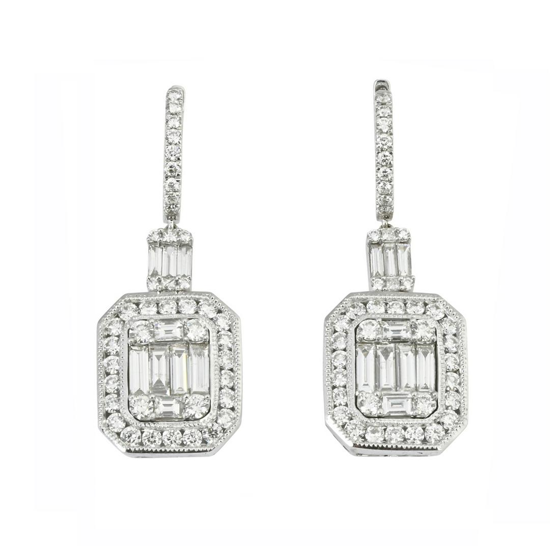 Pair of Diamond, 18k White Gold Earrings. (1 of 3)