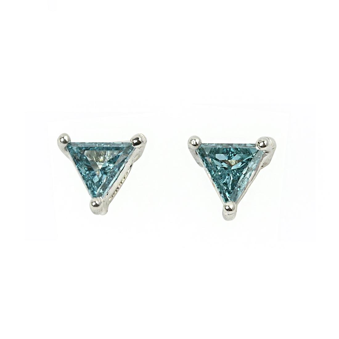 Pair of Irradiated Blue Diamond, 14k White Gold Stud (1 of 3)