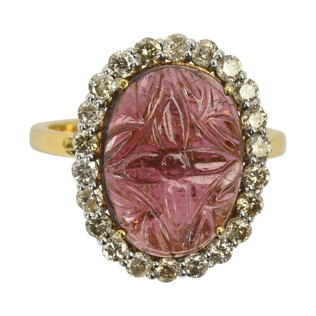 Pink Tourmaline, Diamond, 18k Gold Ring. (1 of 3)