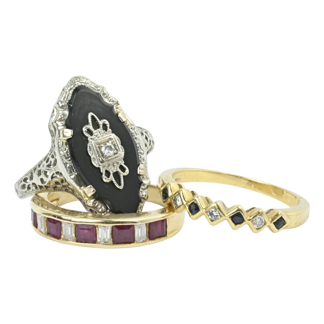 Collection of Three Multi-Stone, Diamond, Gold Rings. (1 of 8)
