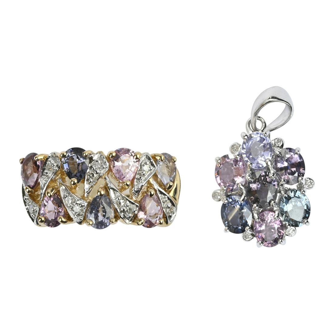 Multicolored Spinel, Diamond, 14k Gold Jewelry Suite. (1 of 7)