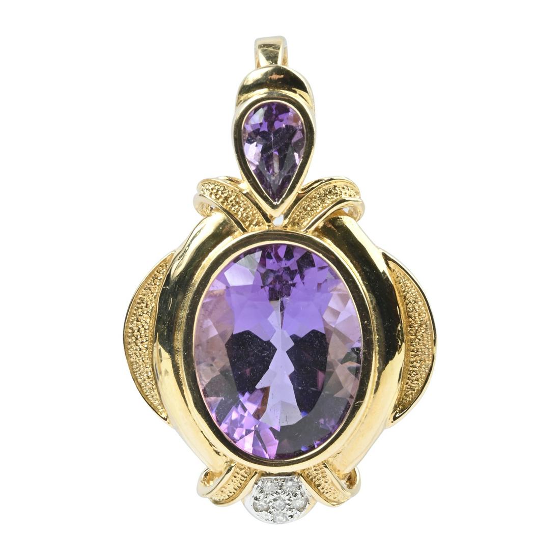 Amethyst, Diamond, 14k Yellow Gold Pendant Enhancer. (1 of 5)
