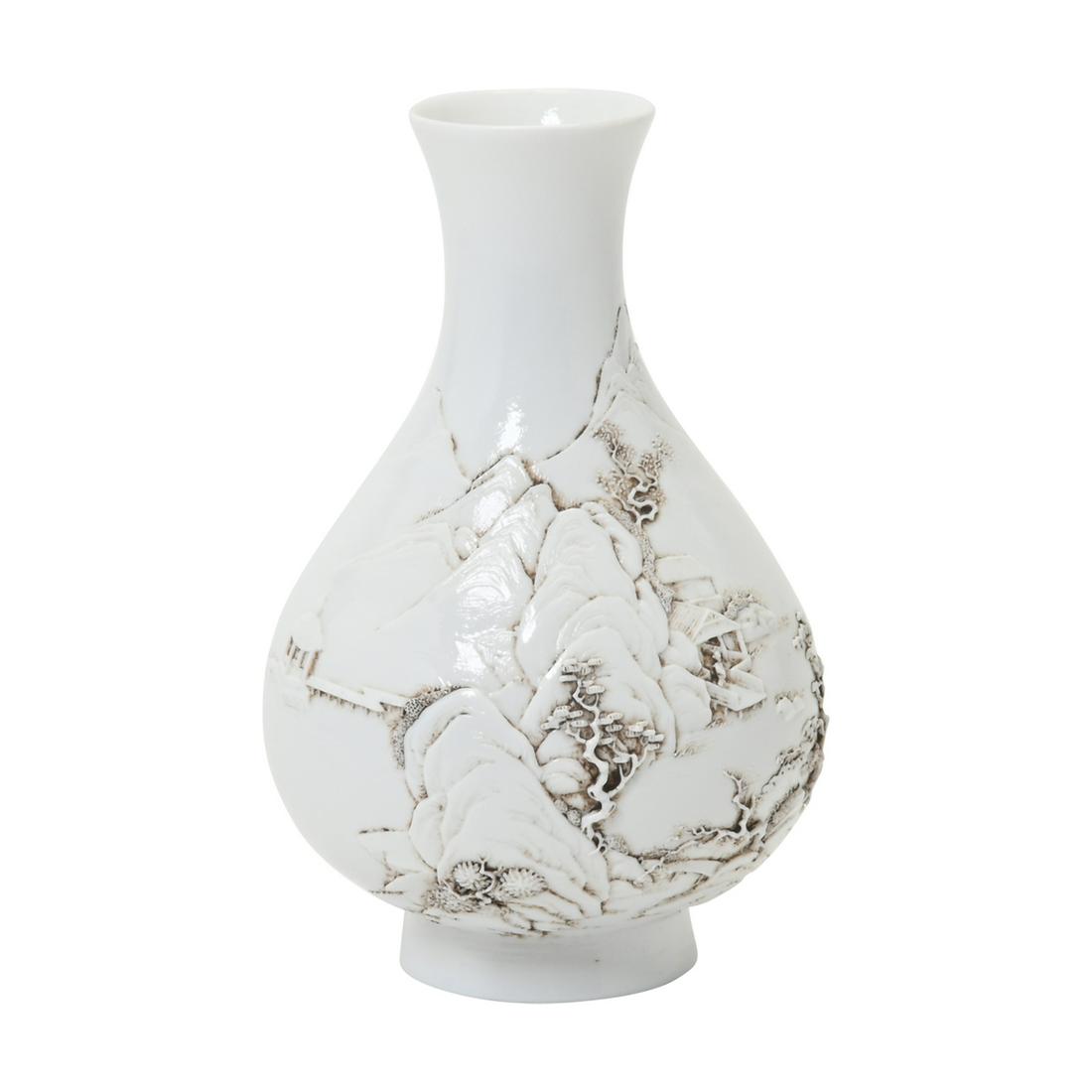 Chinese Carved White Biscuit Vase. (1 of 2)