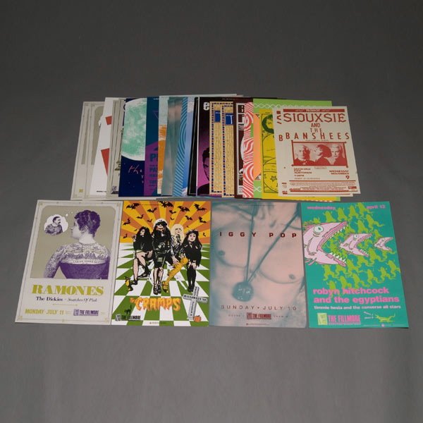 Collection of approximately 43 BGP Concert Poster: Collection of 43 Bill Graham Presents Concert Posters. Performers include: Siouxsie & The Banshees, Belinda Carlisle, X, Psychedelic Furs, Bryan Ferry, The Bangles, Erasure, Wire, The Mission UK, The