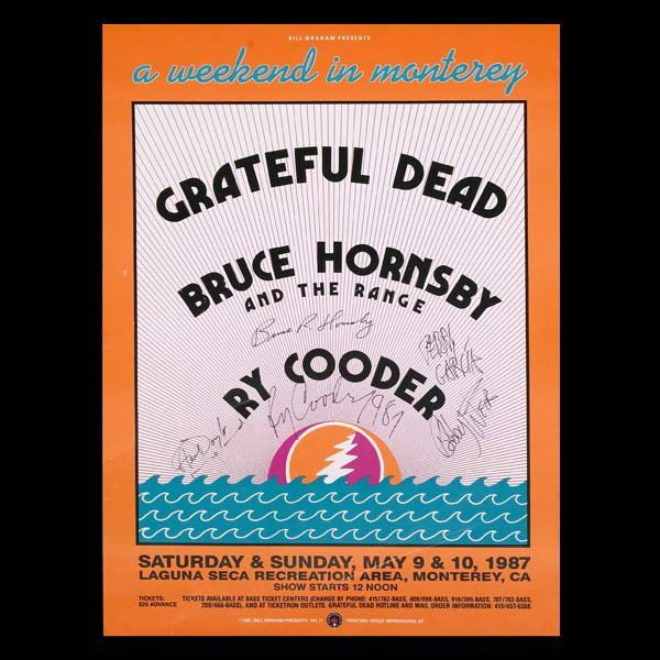 Autographed Grateful Dead Concert Poster: Grateful Dead, Bruce Hornsby, BGP poster, autographed by Jerry Garcia, Bob Weir, Bruce Hornsby, Ry Cooder and Herb Doyle.