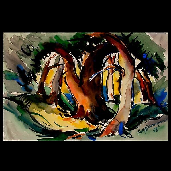 Karl Bauman, framed abstract watercolor: Karl Bauman (California 1911-1984) framed abstract watercolor, signed lower right, and dated '38.