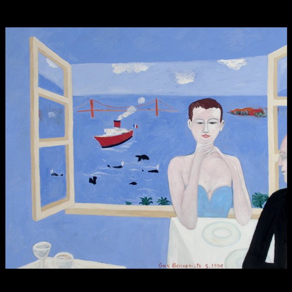 Guy Beveniste, Contemporary Art SF Bay: Guy Benveniste. Born 1927. San Francisco Bay. Oil on canvas. 36 x 42 inches. Signed and dated lower right: Guy Benveniste S. 1994. Signed and titled verso. Note: Guy Benveniste was a Professor at UC B