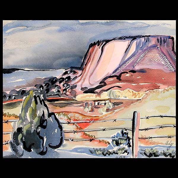 American Watercolor, Storm Over Taos, Signed : American School, mid 20th century, Storm Over Taos, framed watercolor. 10 x 12.5 inches signed lower right Ady