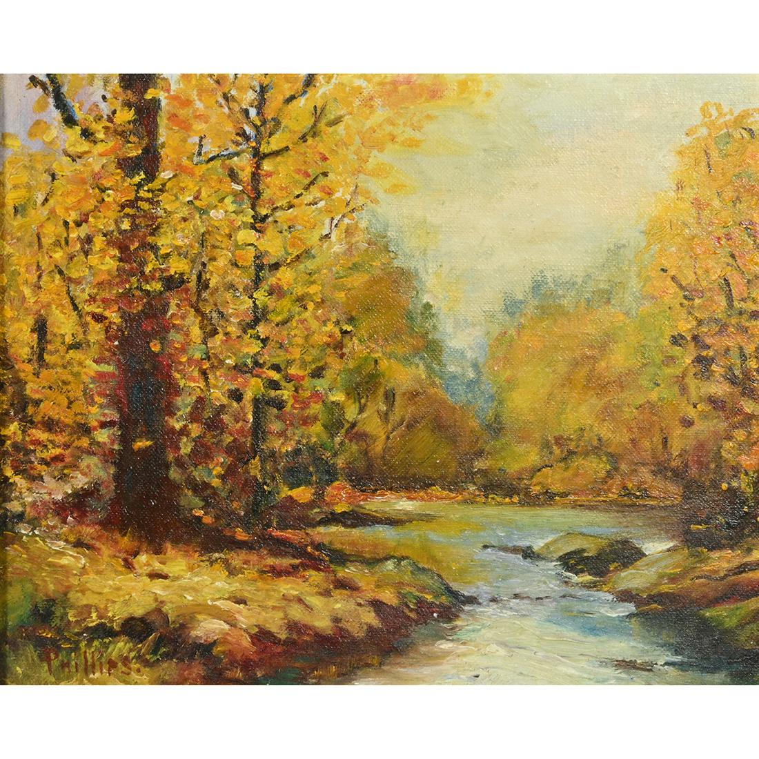 Bert Geer Phillips, Untitled (Taos in Fall): BERT GEER PHILLIPS (American, 1868-1956), Untitled (Taos in Fall), oil on panel, Panel: 8 x 10 inches, framed: 9.5 x 11.5 inches. Signed lower left. J.R. Mooney Galleries (San Antonio, TX), 2013 to cu