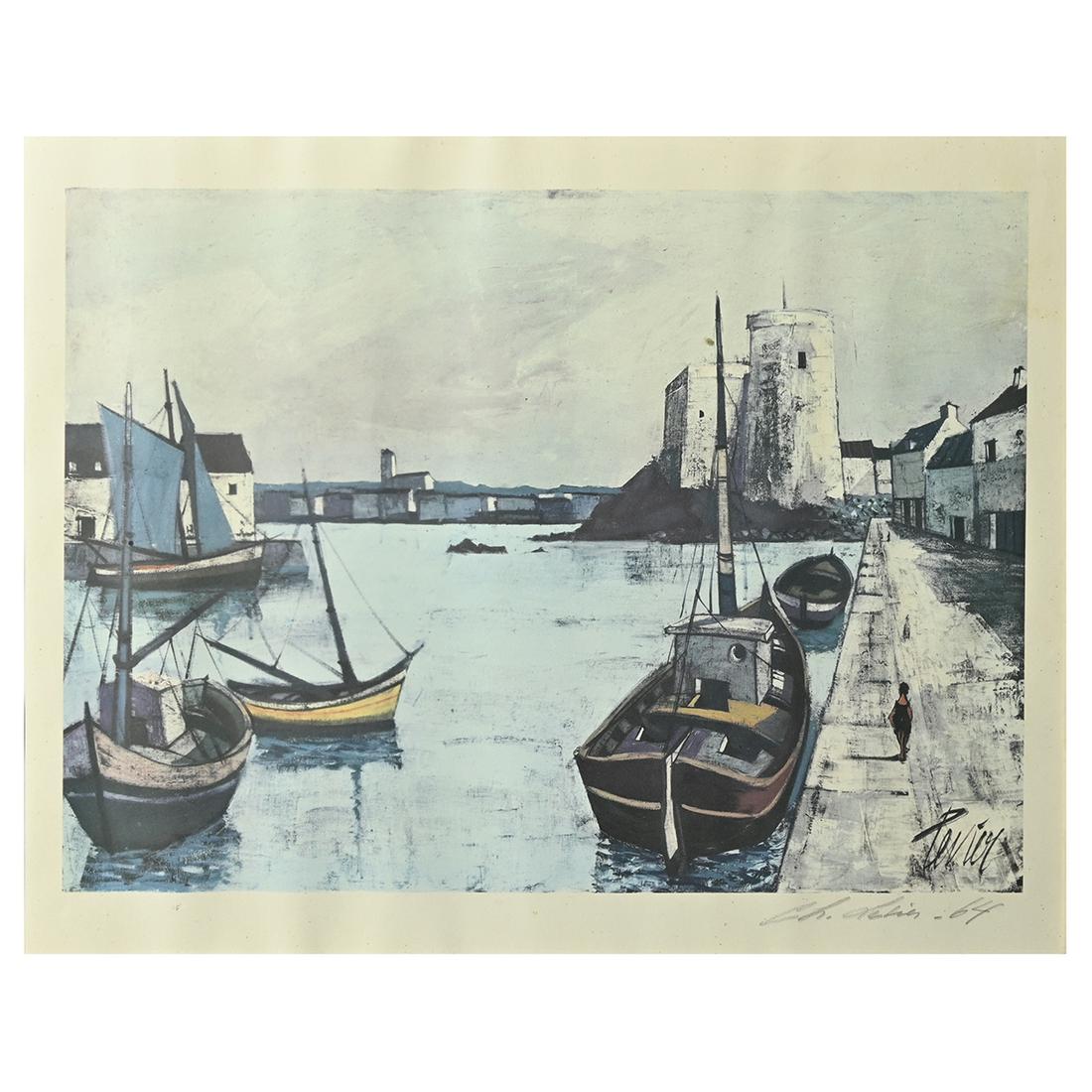 Charles Levier ''Port'', 1961, lithograph in color: CHARLES LEVIER (French, 1920-2003), ''Port'', 1961, lithograph in color. Image size: 13 x 18 inches, overall: 21 x 25 inches. Signed lower right, printed in France, imp. Mazanne (?), Paris.