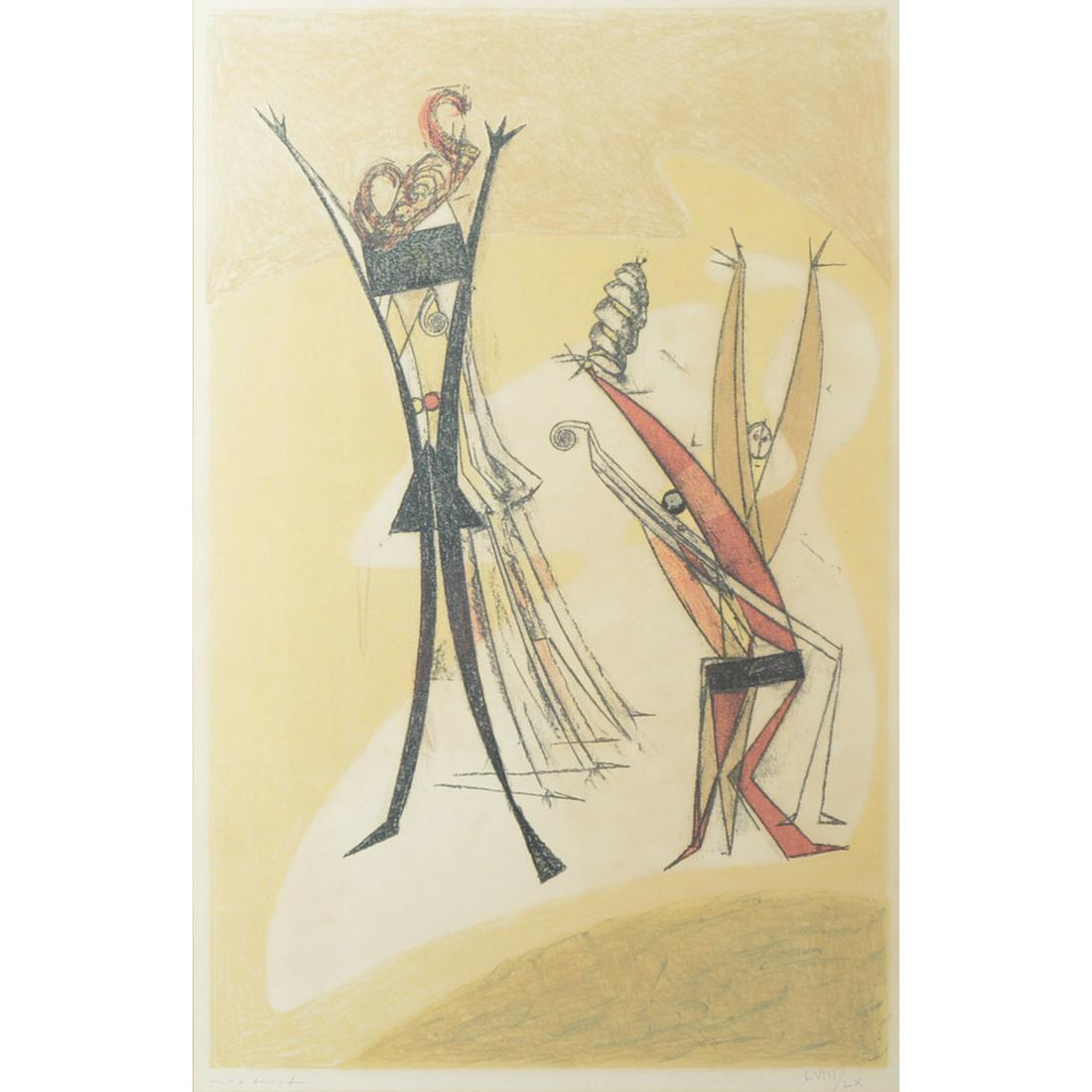 Max Ernst "Rhythms", 1950, lithograph in colors: MAX ERNST (German, 1891–1976), "Rythms,"1950, lithograph in colors on arches paper, image: 16.75 x 10.5 inches, sheet: 22.25 x 14.75 inches. pencil signed lower left, published by Guilde de la Gravu