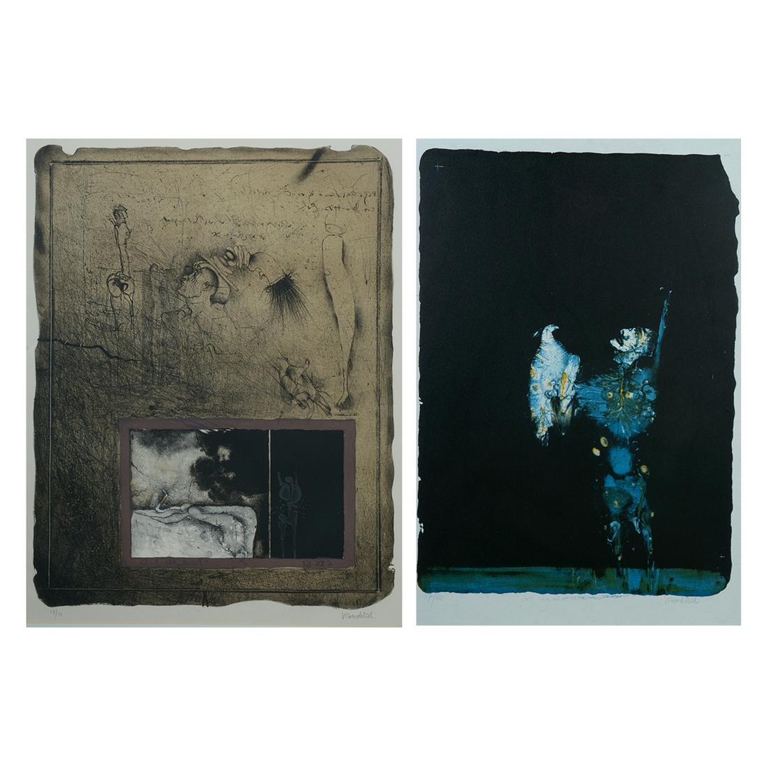 Paul Wunderlich, Two Abstract Artworks, lithopraphs: PAUL WUNDERLICH (German, 1927-2010), Two abstract artworks, lithographs, framed. Image size (each): 20 x 16 inches and 23.5 x 16 inches. Framed (each): 27.5 x 23 inches and 24 x 17.5 inches. Signed ''