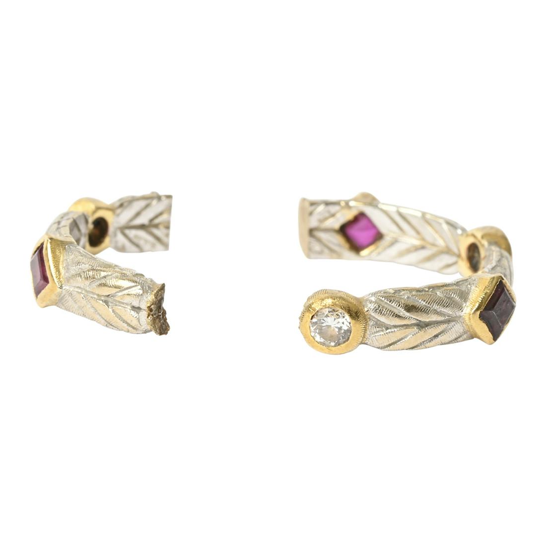 Buccellati Band (Clipped Apart).: Buccellati Diamond, Ruby, 18k Gold Band. {Gross Weight: 2.2 dwts} Note: Clipped in half.
