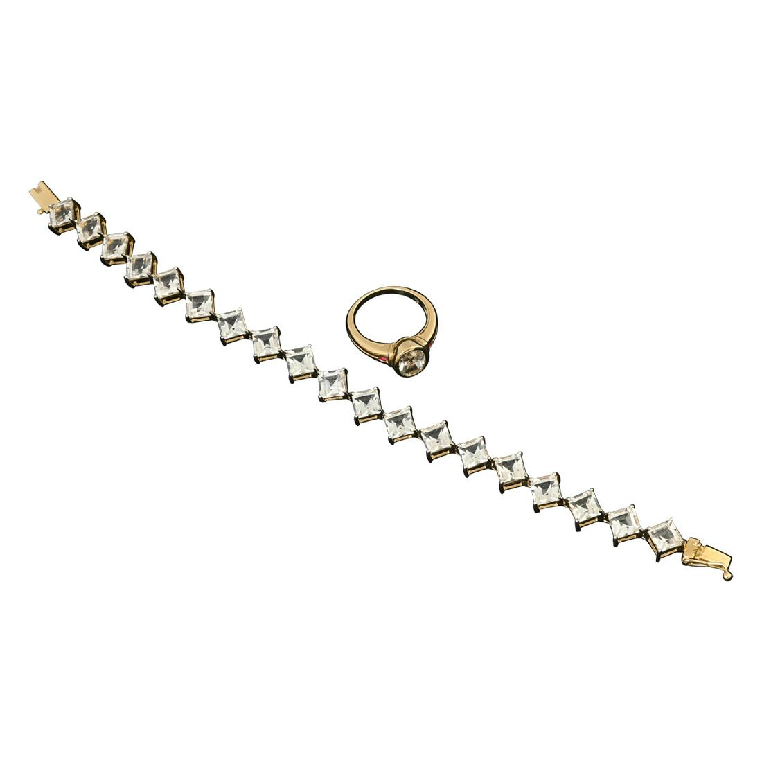 Colorless Topaz, Spinel, 14k Yellow Gold Jewelry Suite.: Colorless Topaz, Spinel, 14k Yellow Gold Jewelry Suite. Including a square-cut colorless topaz, 14k yellow gold articulated 7 1/4 inch bracelet together with an oval-cut colorless topaz, spinel, 14k y