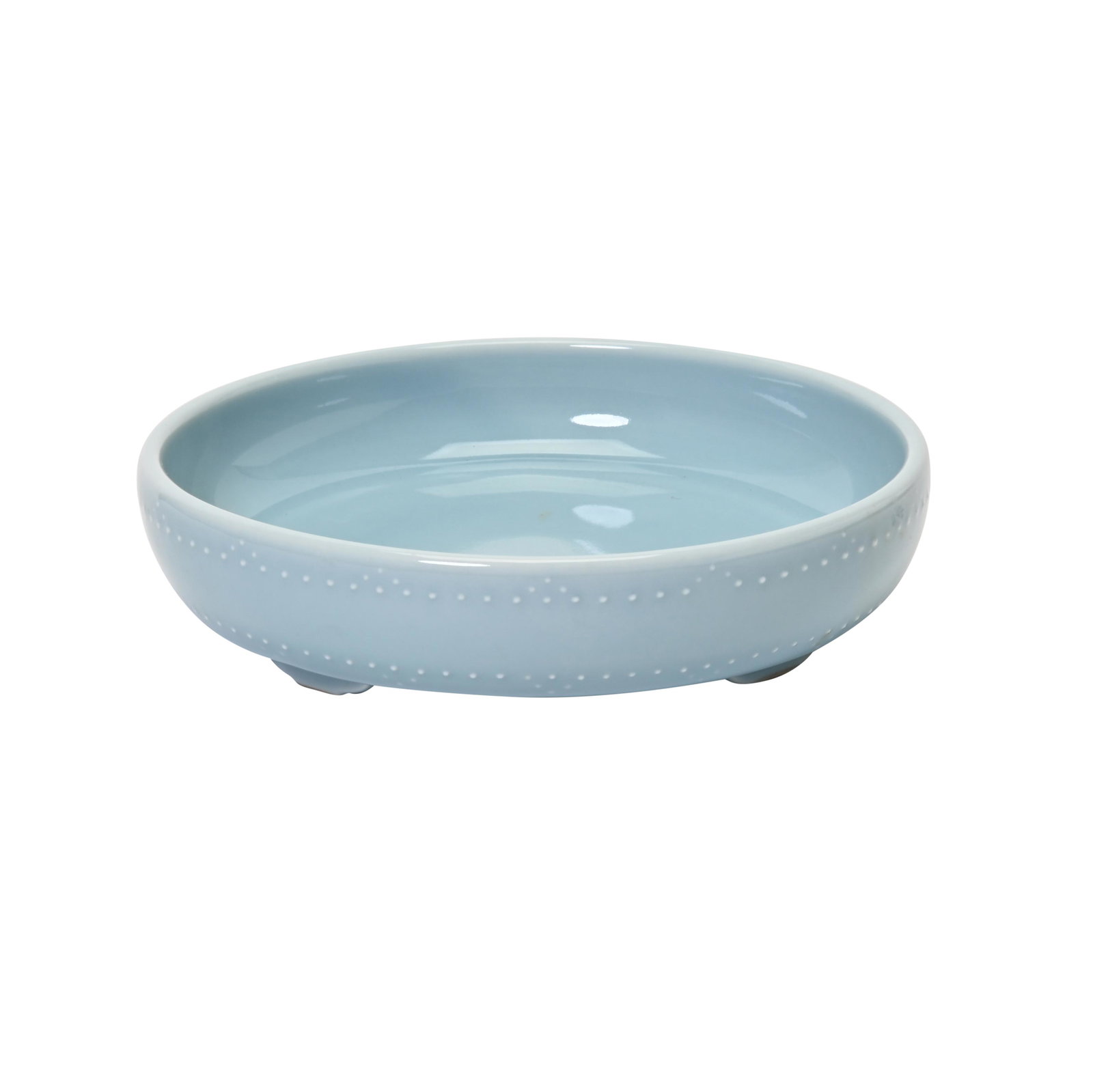 Chinese Clair-De-Lune Brush Washer.: Chinese Clair-De-Lune Brush Washer. Of shallow cylindrical form supported on four ruyi-shaped feet, the rim and foot decorated with bands of bosses, covered overall with an even sky-blue glaze imitati