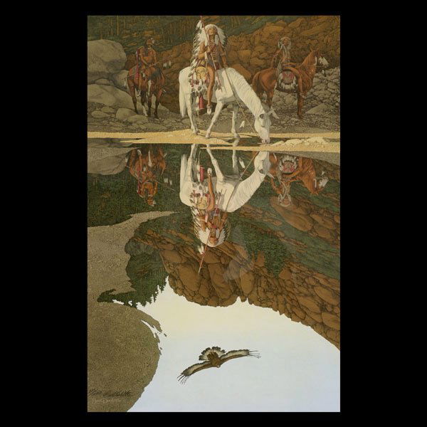 BEV DOOLITTLE, "The Good Omen": BEV DOOLITTLE, "The Good Omen", Print signed and numbered lower left, 28 5/8 x 17 3/4 inches framed, Good condition