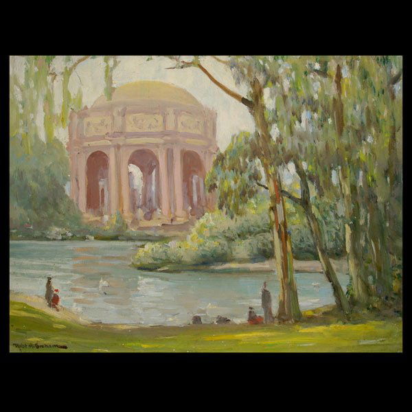 Robert Graham, Palace of Fine Arts. SF: Robert Alexander Graham (Colorado / California 1873-1946) Lagoon, Palace of Fine Arts, SF, Framed oil on board, 11.5 x 16 inches, signed lower left Robt A Graham