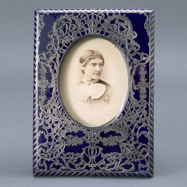 Art Nouveau Silver Overlay on Enamel Frame: Art Nouveau Silver Overlay on Enamel Frame {Dimensions 9 3/4 x 7 inches} [Scratch at top in enamel]