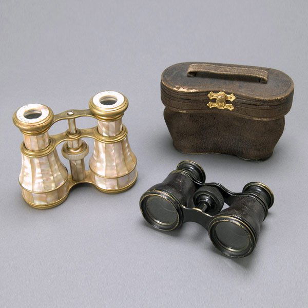 Two Pairs of French Opera Glasses: Two Pairs of French Opera Glasses, one with leather case: Lepert Paris and Lemaire Paris {Height of mop glasses 3 1/2 inches}