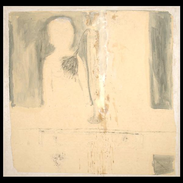 JACOBUS PAINTING EX JESS AND ROBERT DUNCAN ESTAT: HARRY JACOBUS (American, b. 1927) Untitled, 1955. Oil and pencil on paper laid down on gessoed canvas. 45 x 54 Inches Signed and dated in pencil l/c: Harry P. Jacobus '55. Inscribed verso: H Jacobus 5