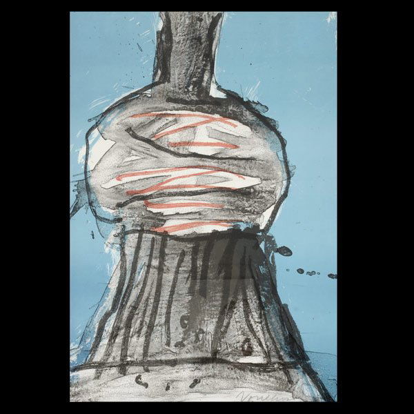 PETER VOULKOS, Print, signed and framed.: PETER VOULKOS (American, 1924-2002) Stack Color lithograph Image: 33 1/2 x 22 1/2 inches Signed lower right, Numbered lower left 3/200 Good condition, Framed.