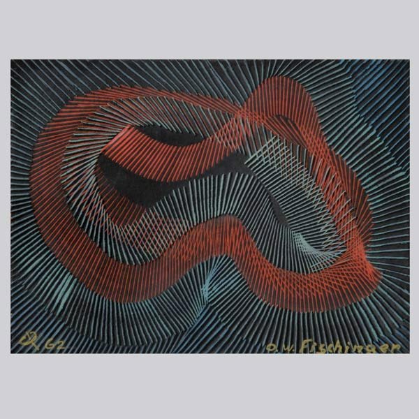 OSKAR FISCHINGER 1962 ABSTRACT: OSKAR FISCHINGER (German/American, 1900-1967) Untitled Gouache on board, 1962 6 x 7 7/8 inches Signed lower right, artist's monogram and date lower left In excellent condition. Mounted to linen mat, f
