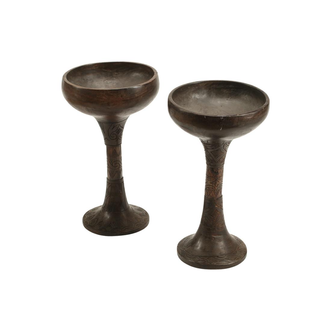 Pair of African Carved Wood Vessels. (1 of 3)