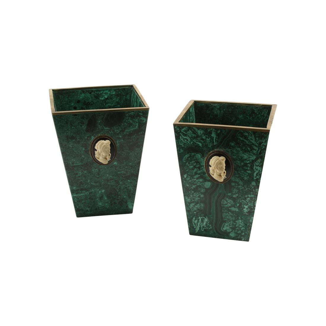 Pair of Malachite Square Planters. (1 of 3)