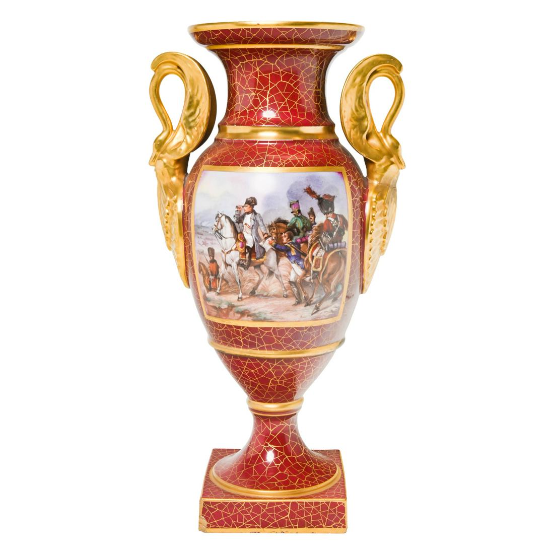 Sevres Style Porcelain Vase, Napoleonic Scene on Red (1 of 3)