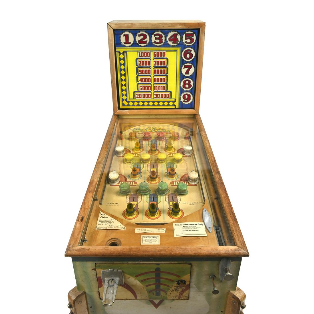 Vintage Pinball Machine, 1939 Genco Mr. Chips. (1 of 4)