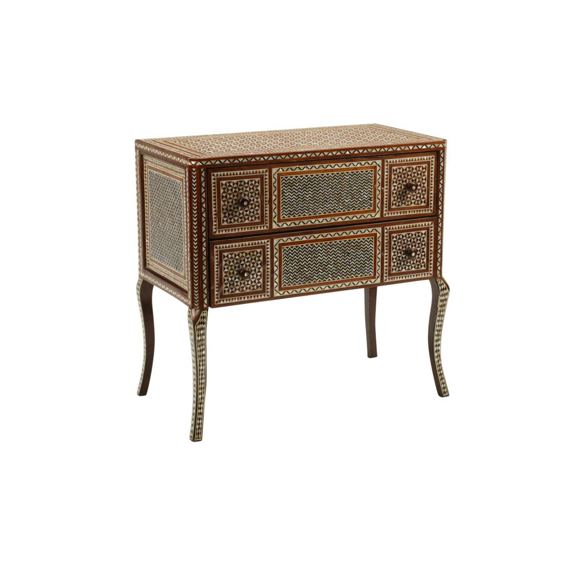Moorish Inlaid Chest of Drawers.: Moorish Inlaid Chest of Drawers. {Approximate dimensions: 34 x 36 x 20 inches.}.