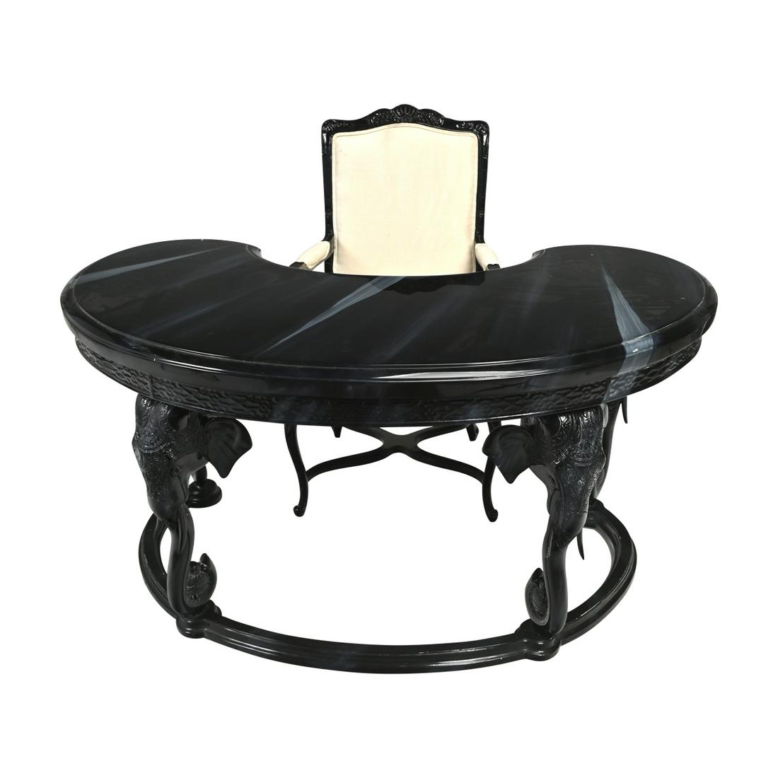 Art Deco Style Ebonized Desk and Chair, Elephant Heads (1 of 4)