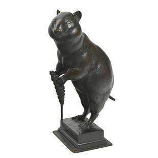 August Gaul, Der Hamster, bronze sculpture: AUGUST GAUL (German, 1869–1921), "Der Hamster," 1917, bronze sculpture, overall: 10.5 x 4 x 6 inches. Signed verso and dated, marked number 1 at right verso, foundry, Akt-Ges. Gladenbeck, Berlin mar
