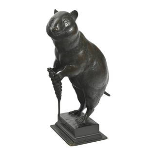 August Gaul, Der Hamster, bronze sculpture: AUGUST GAUL (German, 1869–1921), "Der Hamster," 1917, bronze sculpture, overall: 10.5 x 4 x 6 inches. Signed verso and dated, marked number 1 at right verso, foundry, Akt-Ges. Gladenbeck, Berlin mar