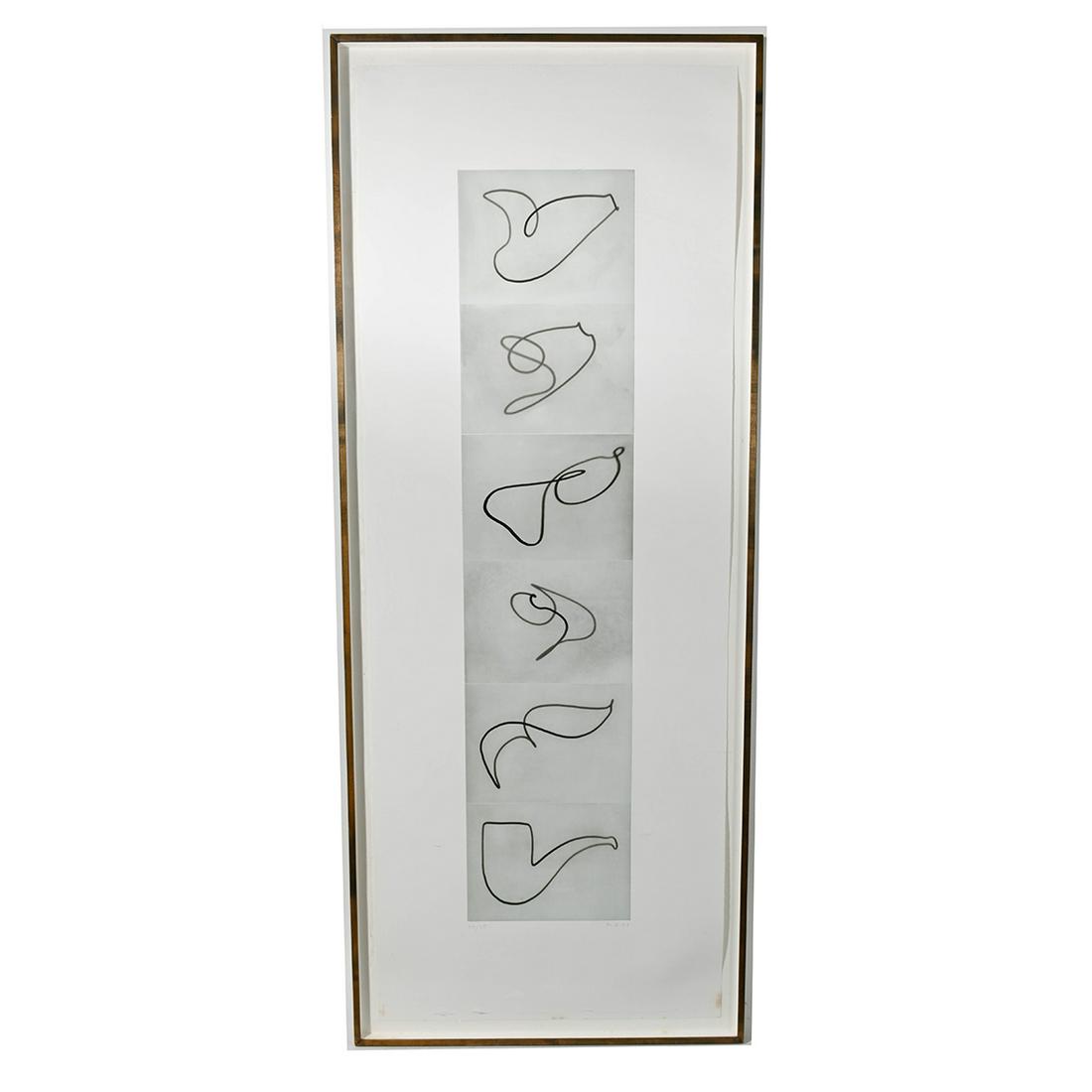 Markus Raetz ''Schatten (Shadows),'' 1991, photogravure: MARKUS RAETZ (Swiss, 1941 - 2020), Schatten (Shadows), 1991, photogravure with aquatint, image size: 67 x 26.5 inches, overall (framed): 73 x 30 inches. Signed and dated lower right ''M.R. 91'', numbe