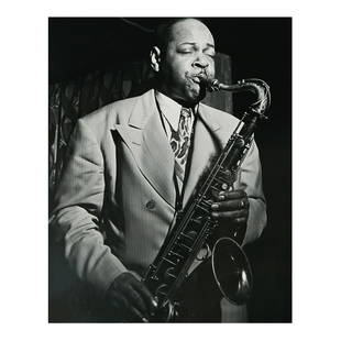 William Gottlieb, Coleman Hawkins, gelatin silver print: WILLIAM GOTTLIEB (American, 1917 - 2006), "Coleman Hawkins, Spotlight Club, New York, NY," circa September 1946, vintage gelatin silver print, sheet: 9.5 x 7.25 inches, overall (with matting): 17.25 x